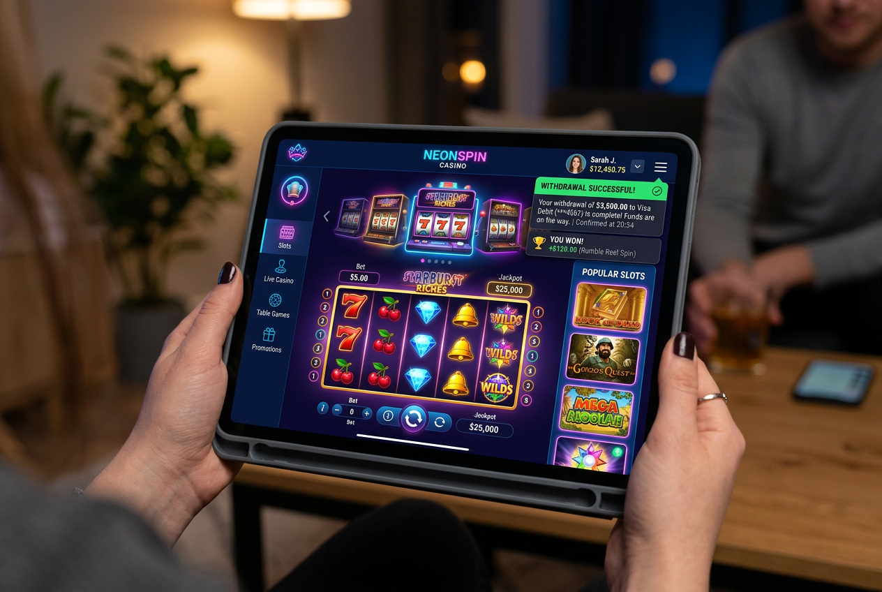 Nowoczesny design kasyna HitnSpin na tablecie