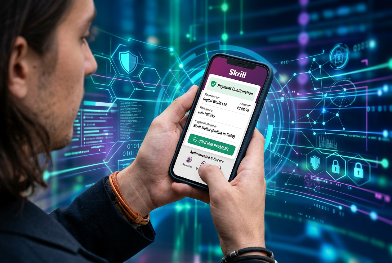 Elektroniczny portfel Skrill w telefonie gracza